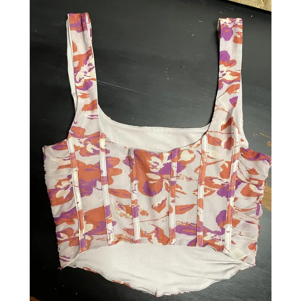 Free People Out & About Floral Mesh 2 Piece Corset Top Skirt Set Small